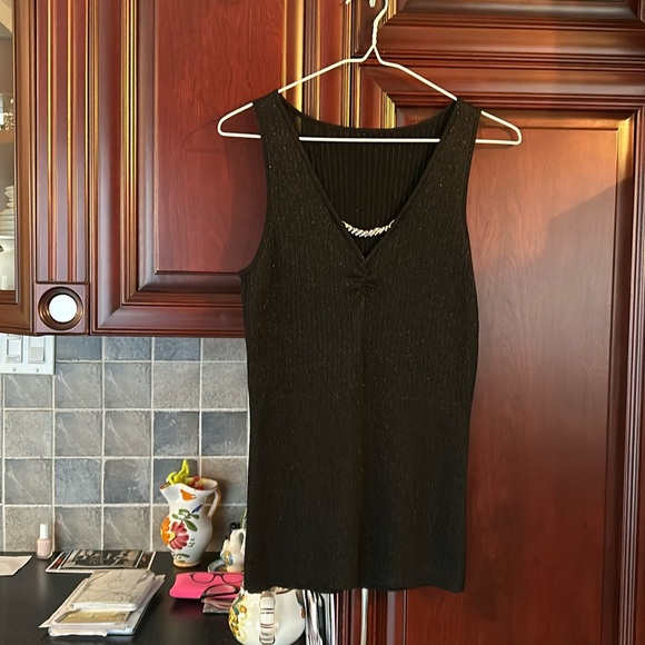 VINTAGE black/silver metallic camisole w/crystal embellishment size small/medium - Picture 2 of 9